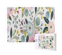 Floral Spring Flowers Lovely Blue Pink Rose Green Leaf Sweet Colors,500 Pieces Wooden Jigsaw Family Game Jigsaw Puzzles for Adults Teens Home Decor