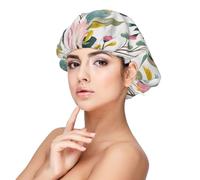 Floral Spring Flowers Lovely Blue Pink Rose Green Leaf Sweet Colors,Adult's Satin Sleeping Cap - Women's Elastic Sleep Bonnet, Adjustable Overnight Hair Cover