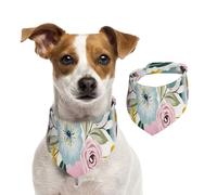 Floral Spring Flowers Lovely Blue Pink Rose Green Leaf Sweet Colors,Dog Bandanas Cotton Pet Scarf Adjustable Bibs for Pet,S
