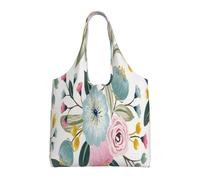Floral Spring Flowers Lovely Blue Pink Rose Green Leaf Sweet Colors,Reusable Tote Bags Grocery Bags Large Capacity Canvas Shopping Shoulder bag