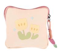 Floral Square Coin Pouch for Pads and Small Id Cards Canvas | Pink Compact Storage, Privacy Protection, Travel Desk Organization, Discreet Carry for Female Friends
