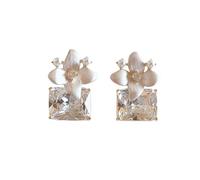 Floral Square Cubic Zirconia Stud Earrings for Women, Matte Textured Flower with Large Rectangular Crystal Statement Earrings for Wedding & Daily Styling