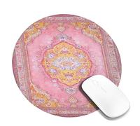 Floral Square Desk Mouse Pad, Peach Yellow Design Stitched Edge Mousepad, Rubber Non-Slip Washable Gaming Mouse Pad for Home and Office Computer, Laptop Round 8x8 Inch