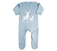 Floral stag & Deer Silhouette Watercolour Cut Out Baby Romper Jumpsuit with feet, 0-3 Months, Pastel Blue