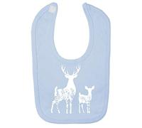 Floral stag & Deer Silhouette Watercolour Cut Out Cotton Baby bib - Pastel Blue