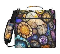 Floral Stained Glass 1.5-Inch 3-Ringing Organizer Binder with Shoulder Strap Easy to Carry Zippered Portfolio for School and Office Carpeta del organizador