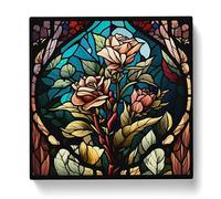 Floral Stained Glass Effect Canvas Print | Gallery Wrapped 30mm Frame Wall Art | 20x20 inches | Ready to Hang | Modern Floral Picture | Living Room Bedroom Lounge Office
