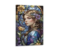 Floral Stained Glass Wall Art, Colorful Print, Art Nouveau Poster, Exquisite Canvas Picture Artistic Wall Mural Modern Hanging Decor Poster16x24inch(40x60cm)