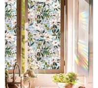 Floral Stained Glass Window Privacy Film, Retro Decorative Rainbow Window Privacy Film Sun Blocking, Magnolia Flower Glass Decal,Static Cling Stickers for Living Room, Car Sunroof. (A, 17" x 39.37")