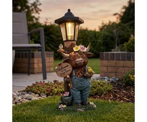 Floral Standing Highland Cow Solar Lamp Post