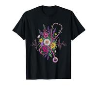 Floral Stethoscope Heartbeat Bouquet Registered Nurse Care T-Shirt
