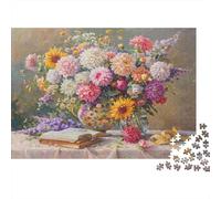 Floral Still Life 1000 Piece Jigsaw Puzzle Paper Puzzle for Adults Elegant Table Decor Relaxing Family Activity Great Gift 52x38cm/1000pcs