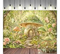 Floral Stone Arch Mushroom House Enchanted Fairy Garden Backdrop