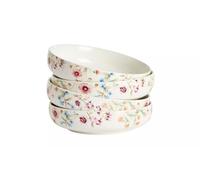 Floral Stoneware Pasta Bowls, Cream White with Pink and Blue Flowers, Set of 4