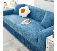 Floral Stretch Sofa Slipcovers with Ruffle Skirt Washable Couch Covers for 2Persons Easy Fit Furniture Protection Elegant Blue Seat Cushion Covers