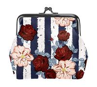 Floral Stripe Flower Women’s PU Leather Coin Wallets Girls Mini Buckle Coin Purse Pouch