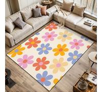 Floral style 70s groovy daisy flowers Retro Area Rugs Living Room Large 120x170 cm Washable Vintage Soft Rug Modern Non Slip Floor Carpet Mat for Bedroom Kitchen Dining Room