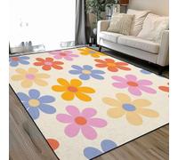 Floral style 70s groovy daisy flowers Retro Area Rugs Living Room Large 160x230 cm Washable Vintage Soft Rug Modern Non Slip Floor Carpet Mat for Bedroom Kitchen Dining Room