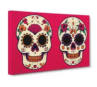 Floral Sugar Skulls Canvas Wall Art Print Ready to Hang, Framed Picture for Living Room Bedroom Home Office Décor, 30x20 Inch (76x50 cm)