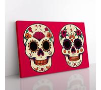 Floral Sugar Skulls Canvas Wall Art Print Ready to Hang, Framed Picture for Living Room Bedroom Home Office Décor, 60x40 cm (24x16 Inch)