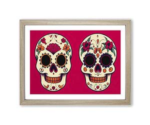 Floral Sugar Skulls Framed Wall Art Print A2 Oak