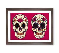 Floral Sugar Skulls H1022 Framed Print for Living Room Bedroom Home Office Décor, Wall Art Picture Ready to Hang, Walnut A4 Frame (34 x 25 cm)