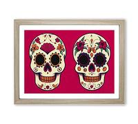 Floral Sugar Skulls H1022 Framed Print for Living Room Bedroom Home Office Décor, Wall Art Picture Ready to Hang, Oak A2 Frame (64 x 46 cm)