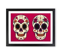 Floral Sugar Skulls H1022 Framed Print for Living Room Bedroom Home Office Décor, Wall Art Picture Ready to Hang, Black A4 Frame (34 x 25 cm)