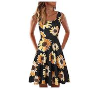 Floral Summer Dress for Women Summer Loose U-Neck Dress Short A-line Sleeveless Casual Ladies Printed Women's Dress Bump Friendly Dress Black