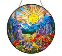 Floral Sun Catchers for Windows, Mountain Wildflower Stained Glass Suncatchers for Windows, Mixed Blooms Window Hanging, Colourful Flower Garden Ornament for Home