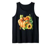 Floral Sunflower and Pumpkin Motif Cute Autumn Fall Graphic Tank Top