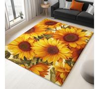 Floral Sunflower Area Rug, Extra Large Washable Rug, Soft Touch Short Pile Area Rugs Non-Slip Non Shedding, Golden Yellow Carpet for Living Room Dining Bedroom Office 80 x 150 cm