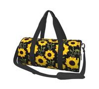 Floral Sunflower Large Round Travel Duffle Bag, Full-Print Canvas Weekender with Padded Lining, Multiple Pockets,Detachable Shoulder Strap and Soft Leather Handles
