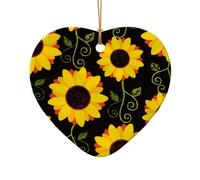 Floral Sunflower Print Christmas Tree Ceramic Star Heart Shaped Xmas Ornaments Home Hanging Gifts Decor