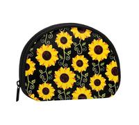 Floral Sunflower Print Portable Mini Storage Bag Shell Shaped Wallet Small Coin Wallet Shell Storage Bag