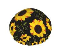 Floral Sunflower Print Reusable Double Layers Shower Cap, Bathing Shower Caps Women Large Shower Caps