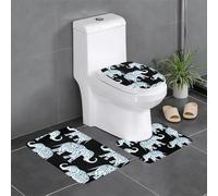 Floral Sunflower Printed Bath Mat Set 3 Piece - Anti-Slip Bathroom Rugs Sets | Bath Rug And Contour Mat And Toilet Seat Cover,W,Elephant-blue Black-One Size