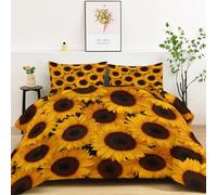 Floral Sunflower Sunshine Pattern Comforter Duvet 10.5 Tog, Reversible Coverless Duvet, Soft Bedding Comforter Sets for All Seasons, Warm Quilt with 2 Pillowcases- Machine Washable 135 x 200 cm