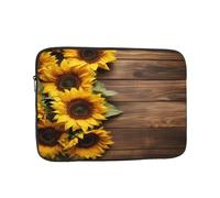 Floral Sunflower Wooden Shockproof Laptop Sleeve 10 Inch, Oxford Fabric Case With Foam Padding, Lightweight Protective Cover For Pad Notebook, Business School Travel Use