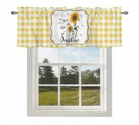 Floral Sunflowers Valances for Windows, Yellow Plaid You Are My Sunshine Country Rod Pocket Valance Short Window Treatments Curtains for Kitchen Bathroom Bedroom Decor, 42 x 12 Inches