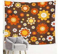 Floral Sunshine Orange Brown Tapestry, Retro Flower Decorative Wall Hanging for Bohemian Bedroom, Living Room, Autumn Aesthetic Tapestries for Home Décor 40x60 Inch