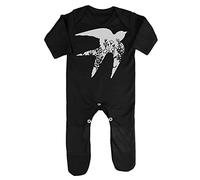Floral Swallow Silhouette Watercolour Cut Out Baby Romper Jumpsuit with feet, 0-3 Months, Black