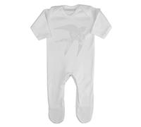 Floral Swallow Silhouette Watercolour Cut Out Baby Romper Jumpsuit with feet, 6-12 Months, White