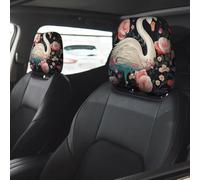 Floral Swan Car Seat Headrest Cover 2 PCS, Soft Stretchable Fabric Car Head Rest Protector Dustproof Removable Car Headrest Covers Universal Vehicle Accessories
