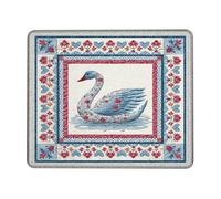 Floral Swan Design Mouse Pad, Blue and Red Decorative Mousepad, Rubber Non-Slip Washable Desk Mat for Home and Office Use Square 8x10 Inch