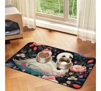 Floral Swan Dog Food Mats for Floors, 16x24 Inch Non-Slip Super Absorbent Pet Food Mat, Dishwasher Dog Mat for Food and Water, Cute Rubber Quick Dry Pet Feeding Mat for Dogs Puppy Cats