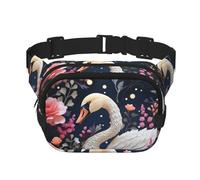 Floral Swan Fanny Pack Adjustable Crossbody Bag Large Waist Bag Travel Belt Bag Unisex Bum Bag