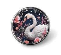 Floral Swan Lapel Pin, Metal Round Lapel Pins, Fashion Badge for Shirts, Jackets, Hats