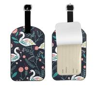 Floral Swan Print Leather Luggage Travel Bag Tags Neast Luggage Tag Holder Name Id Labels Set for Men Women, 1 Pack