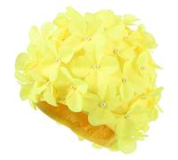 Floral Swim Cap for Women, Reusable Polyester Anti-skid Hat | Yellow Fashion Style, for Spa and Swimming, Protects Hair, Simple Design, Ladies Use